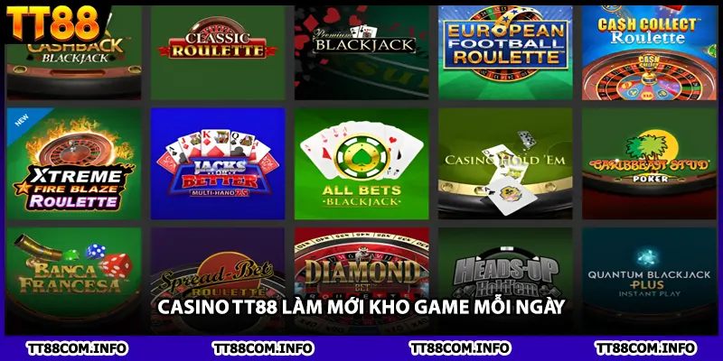 Casino TT88 làm mới kho game mỗi ngày