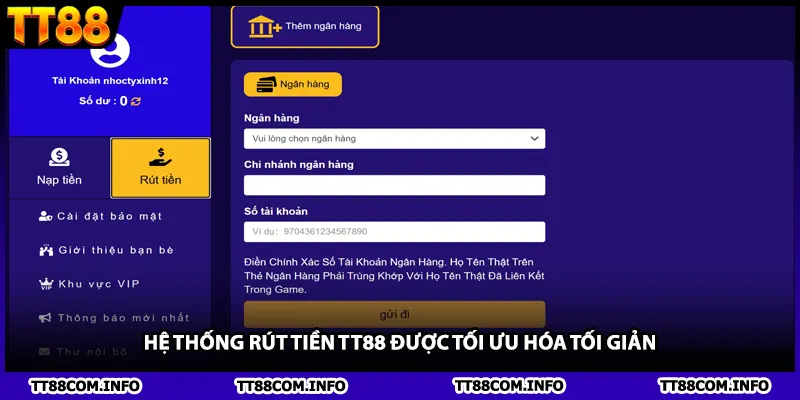 Hệ thống rút tiền TT88 được tối ưu hóa tối giản
